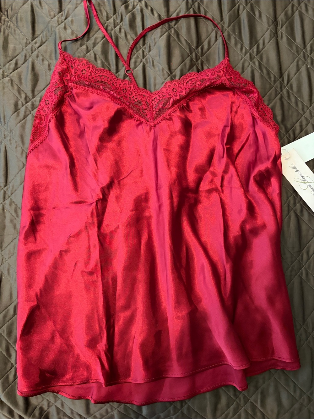 Linea Donatella Satin Lace-Trim Camisole in Scarlet